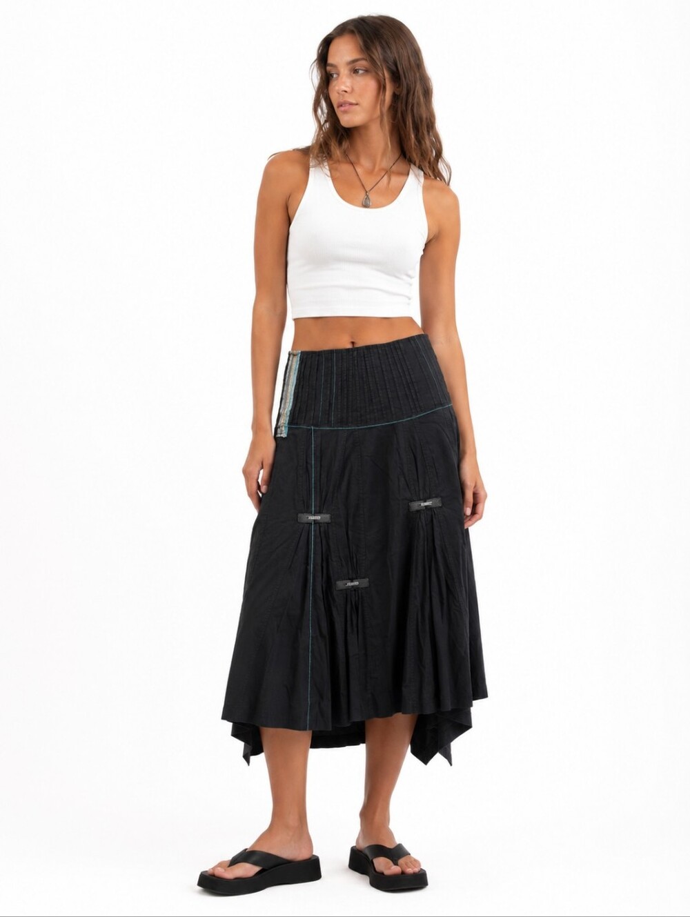 Save the Queen Black Asymmetrical Midi Skirt Size M Avant Garde Boho Gothic